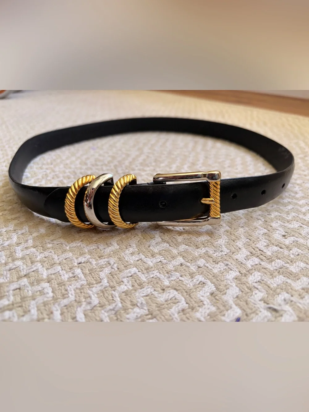 Vintage Lady Captiva Black Leather Belt with Mixed Metals